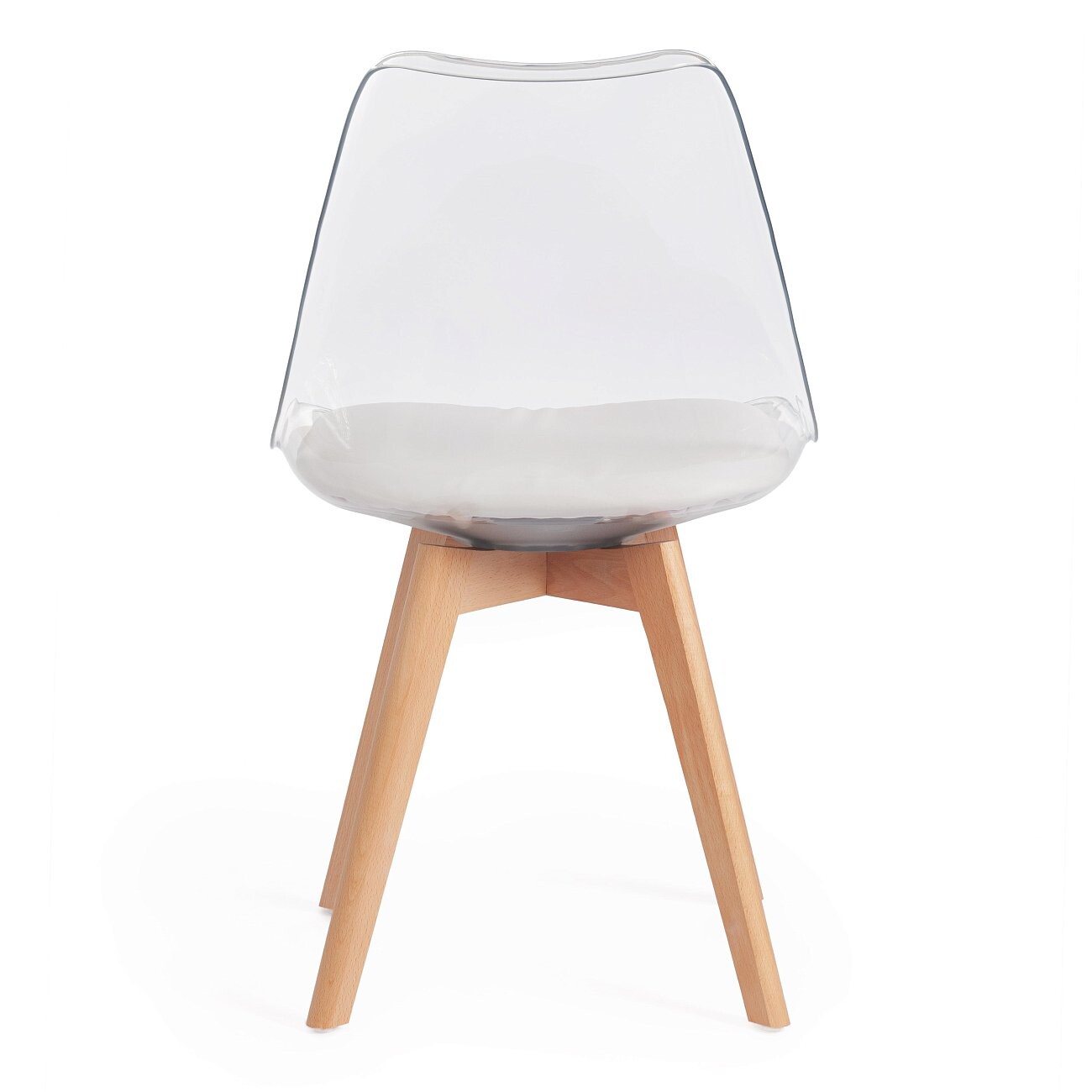 Прозрачный пластиковый стул на деревянных ножках