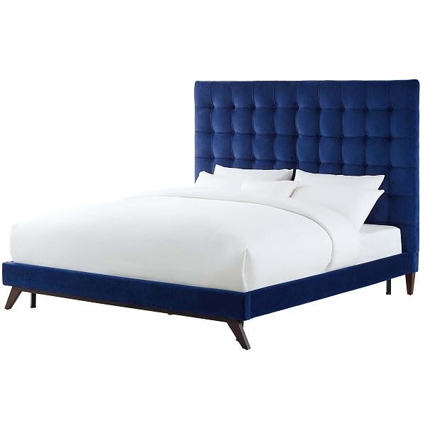 Кровать двуспальная 160х200 синяя из велюра Eden - изображение 1