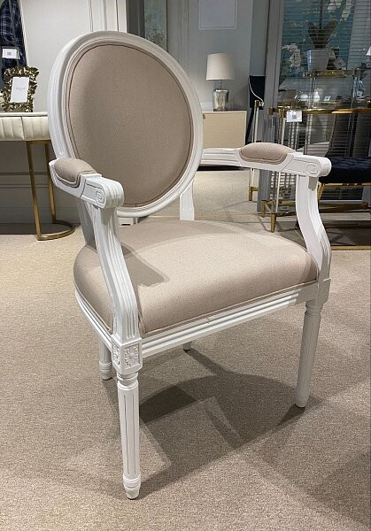 Кресло с белыми деревянными подлокотниками кремовый лен Vintage French Round - изображение 1