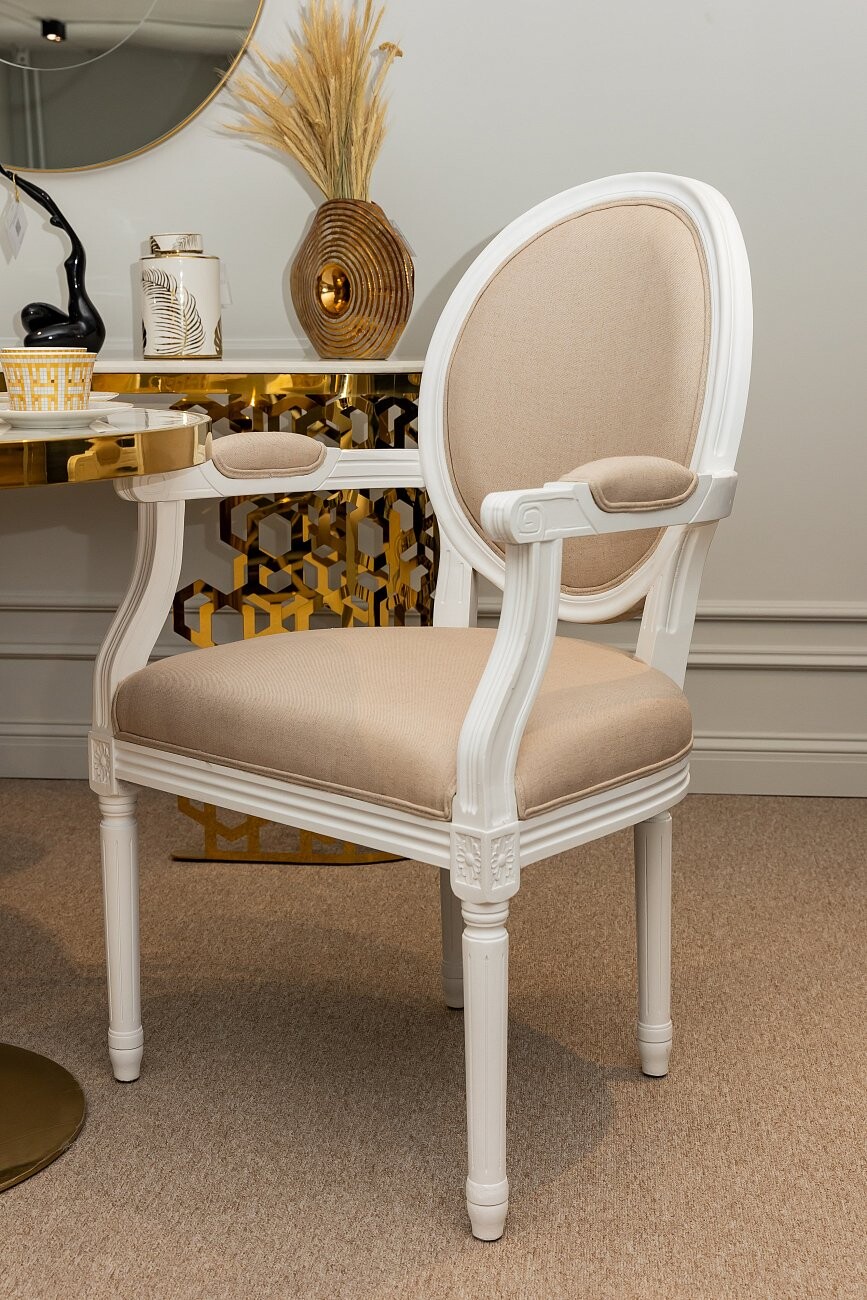 Кресло с белыми деревянными подлокотниками кремовый лен Vintage French Round - изображение 2