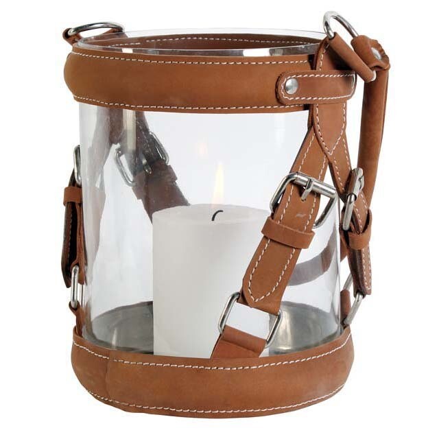 Подсвечник-фонарь стеклянный коричневый с кожаными ремнями Equestrian от Eichholtz