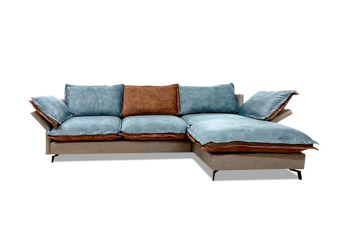 Диван угловой трехместный с оттоманкой коричнево-синий Grand - купить за246060 руб в интернет-магазине DG-Home