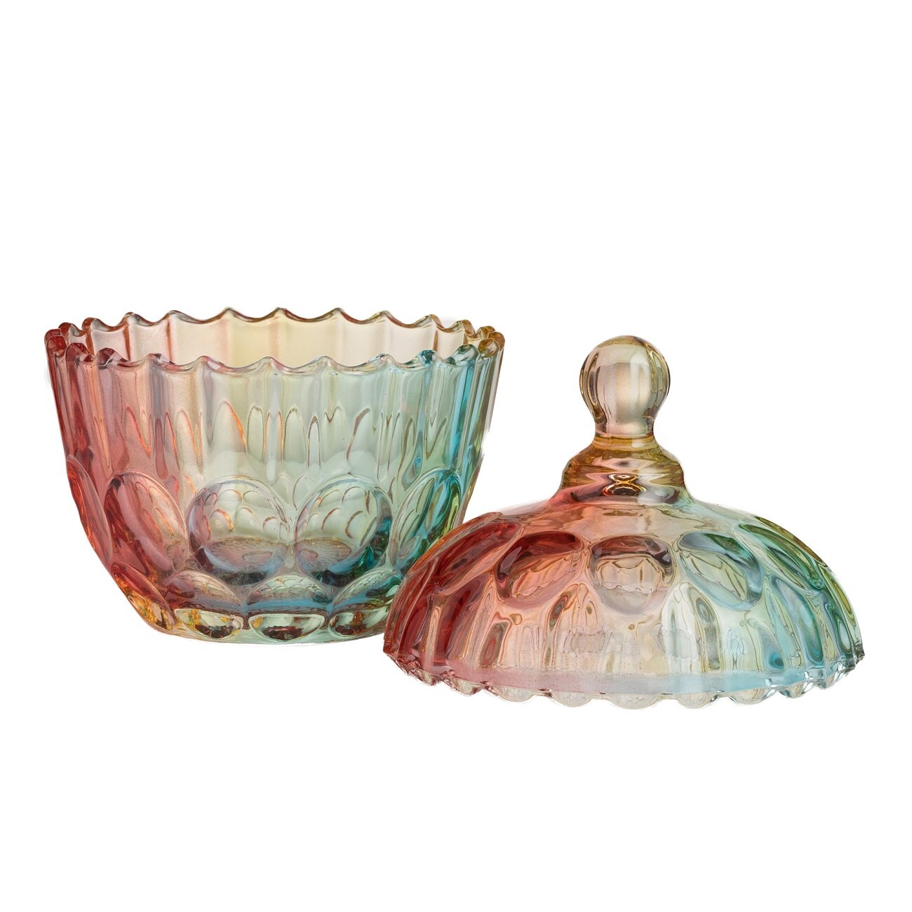 Подсвечники стеклянные с крышкой 2 шт красно-зеленые "Цвета радуги" - изображение 2