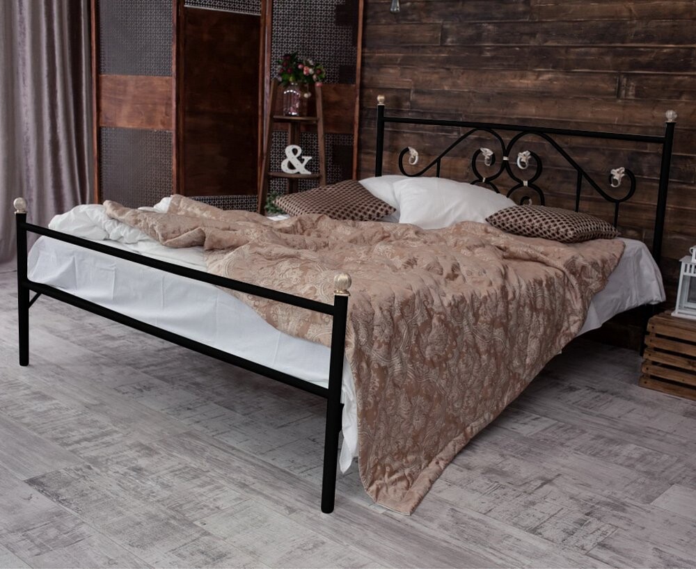 Кровать кованая двуспальная с одной спинкой 160х200 см черная "Камелия"
