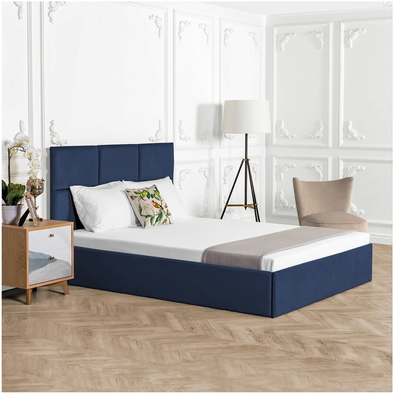 Кровать двуспальная с подъемным механизмом и ящиком для белья 160х200 темно-синяя Токио - изображение 6