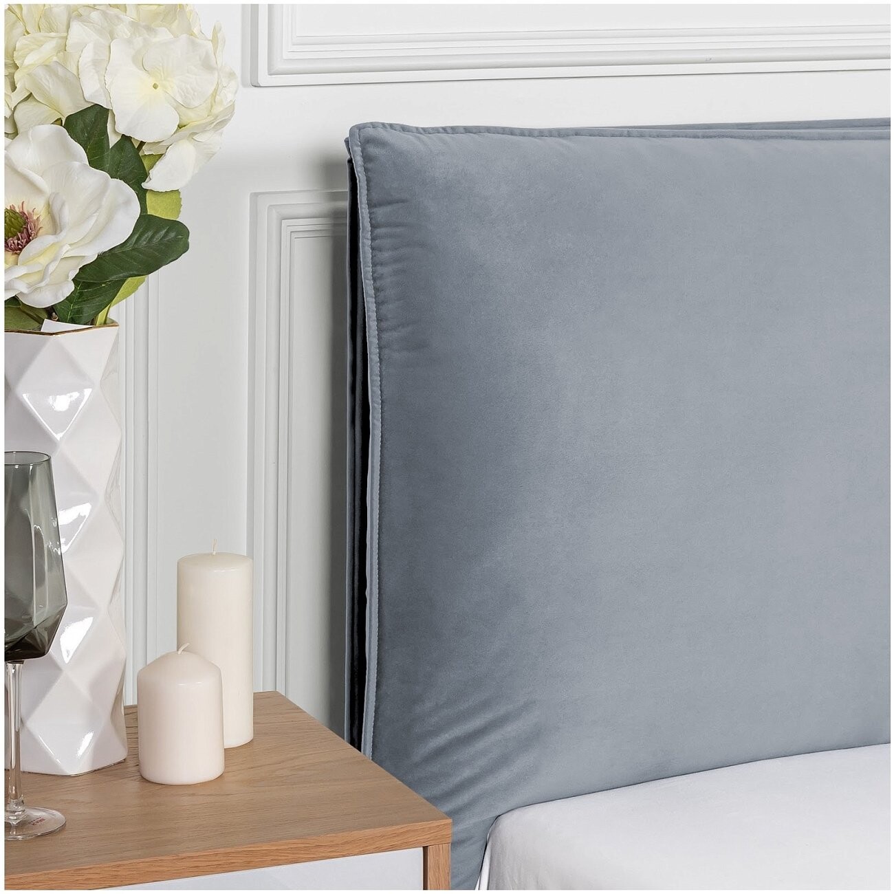 Кровать двуспальная с подъемным механизмом и ящиком для белья 160х200 серо-голубая Эстетика - изображение 4