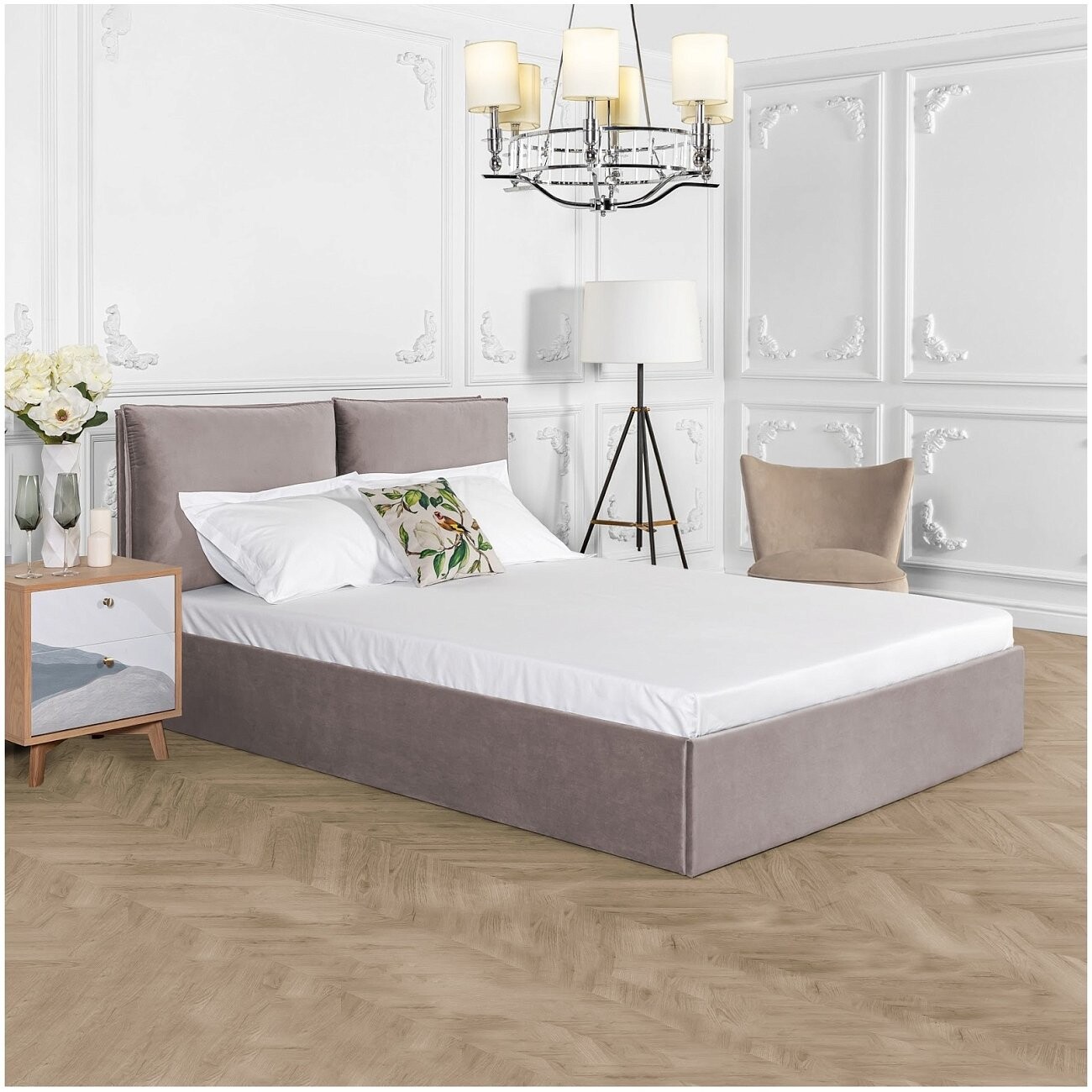 Кровать двуспальная с подъемным механизмом и ящиком для белья 160х200 мокко Эстетика - изображение 6