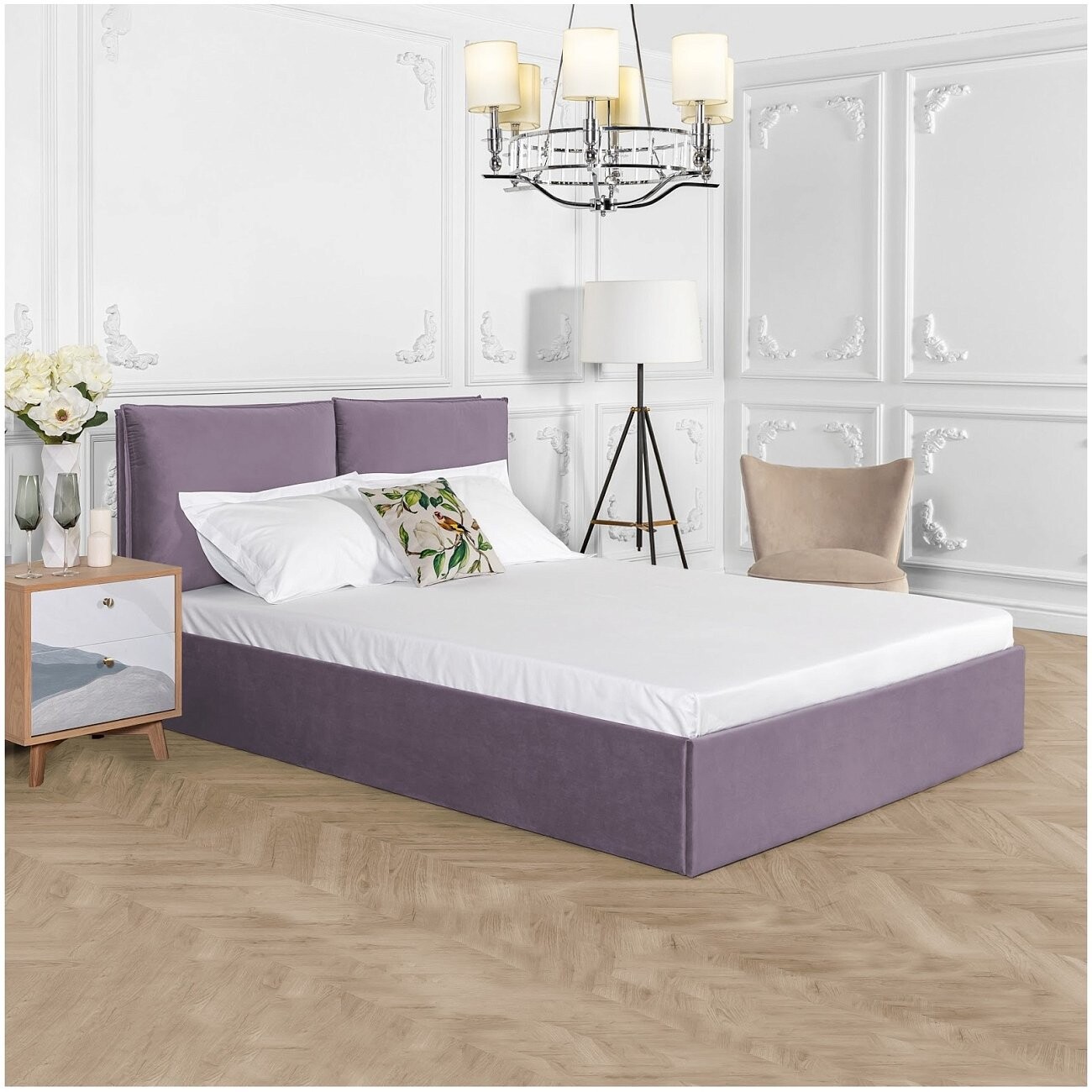 Кровать двуспальная с подъемным механизмом и ящиком для белья 160х200 сиреневая Эстетика - изображение 6