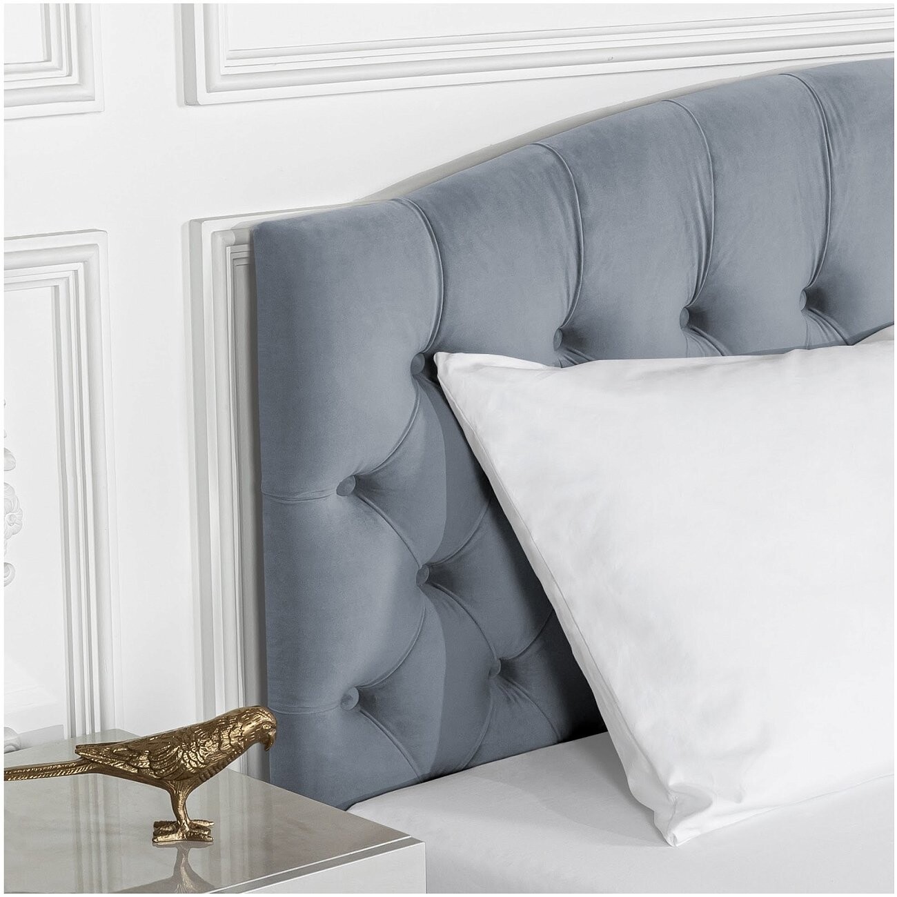 Кровать двуспальная с подъемным механизмом и ящиком для белья 180х200 серо-голубая Грация - изображение 4