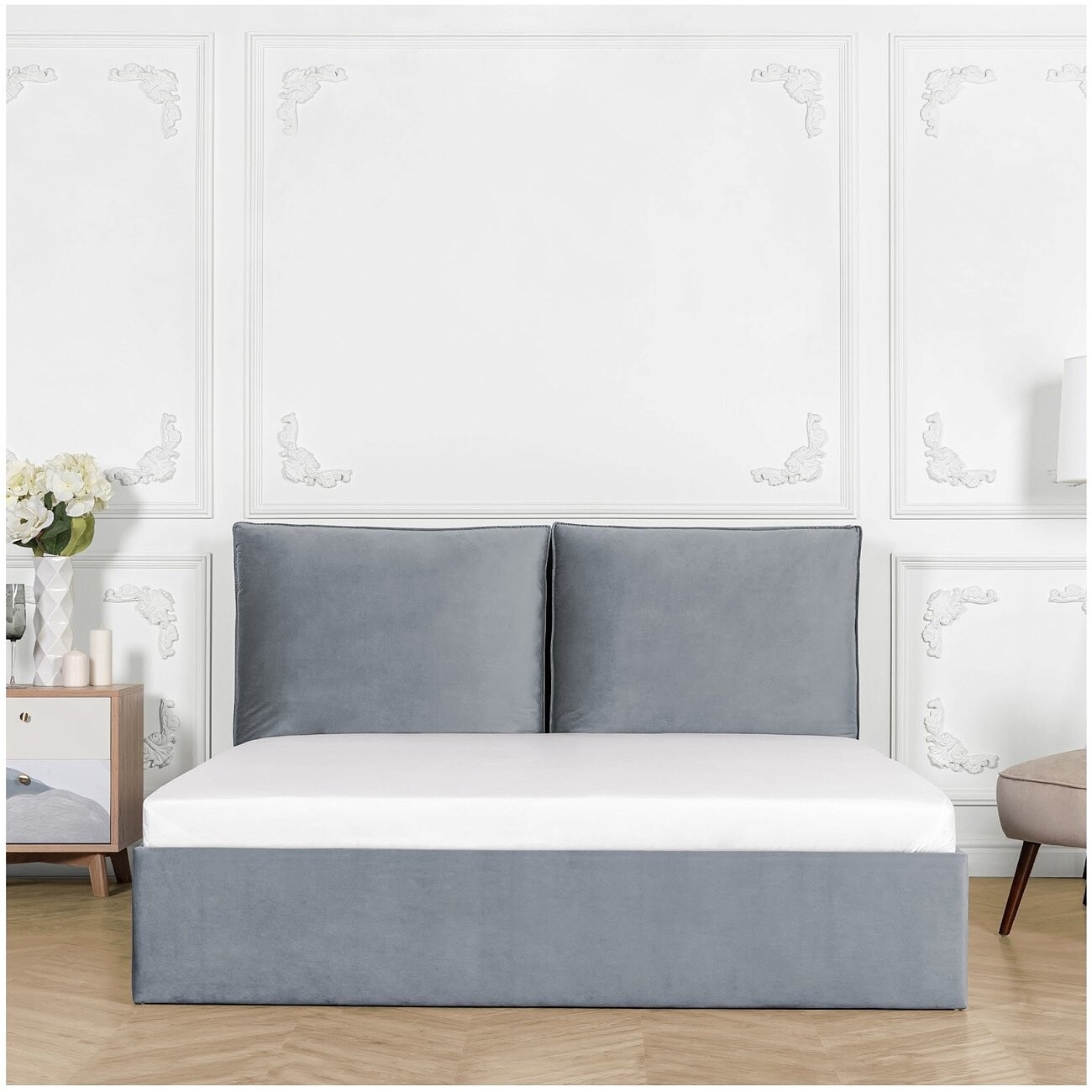 Кровать двуспальная с подъемным механизмом и ящиком для белья 180х200 серо-голубая Эстетика - изображение 7