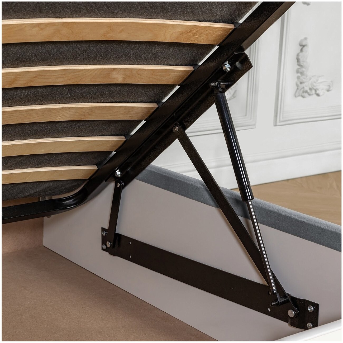 Кровать двуспальная с подъемным механизмом и ящиком для белья 180х200 серо-голубая Эстетика - изображение 8