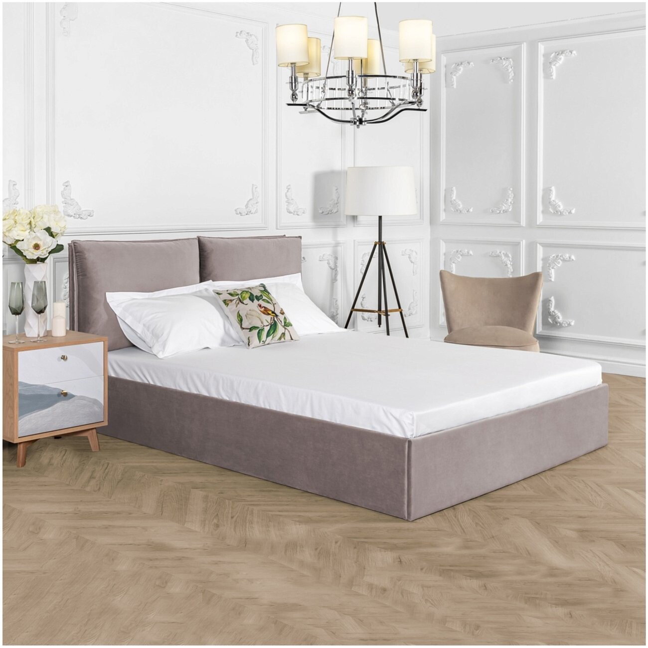 Кровать двуспальная с подъемным механизмом и ящиком для белья 180х200 мокко Эстетика - изображение 6