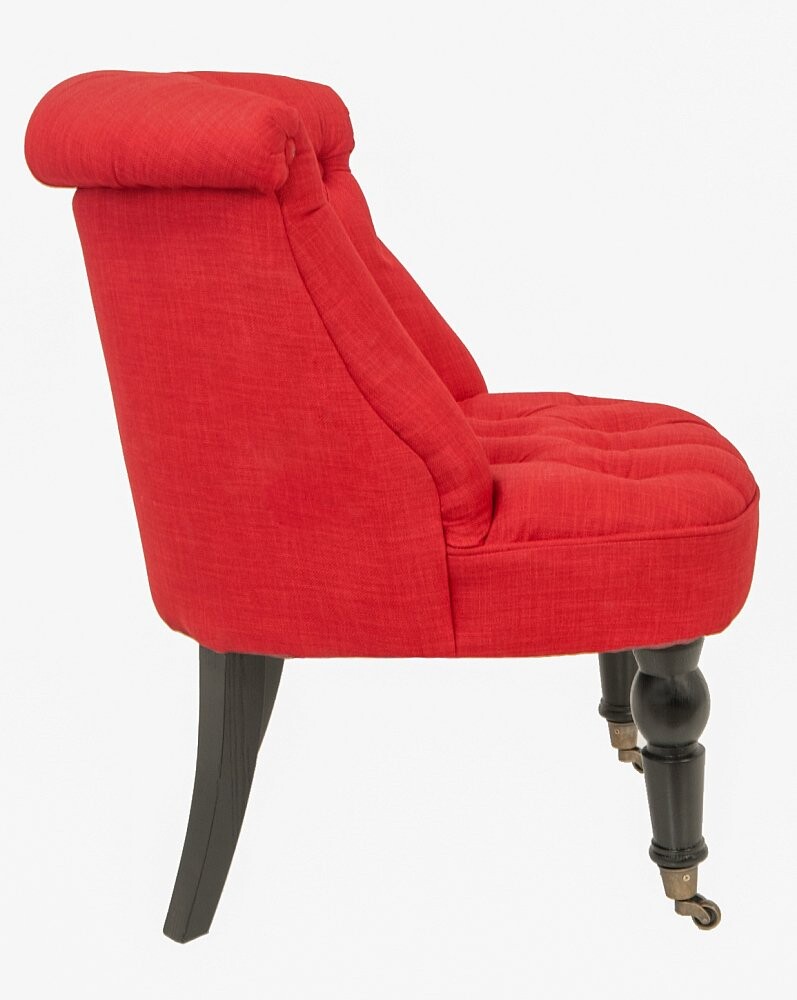 Кресло мягкое с деревянными ножками на колесах красное Aviana