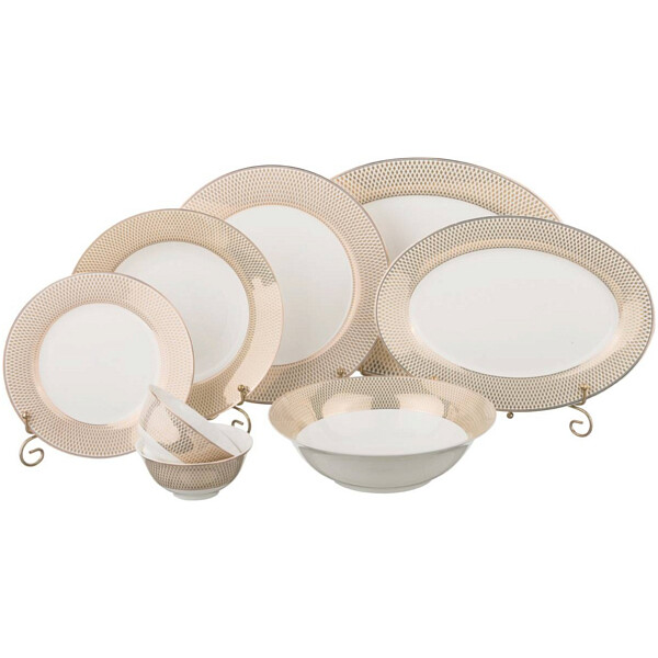 Сервиз столовый фарфоровый на 6 персон 23 предмета белый, бежевый Lefard - изображение 1