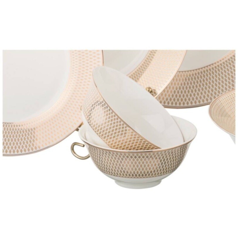 Сервиз столовый фарфоровый на 6 персон 23 предмета белый, бежевый Lefard - изображение 3