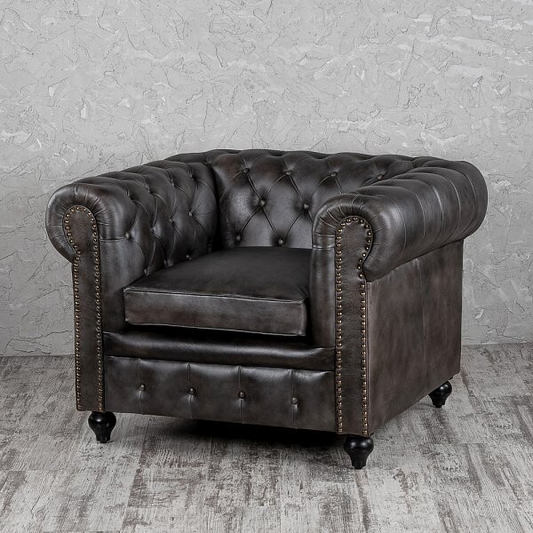 Кресло с подлокотниками кожаное черное "Честер" Decor of Today - изображение 1