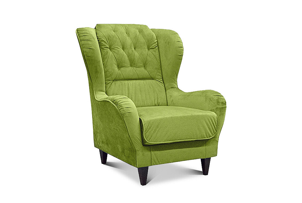 Кресло мягкое с ушами зелёное, ножки венге 