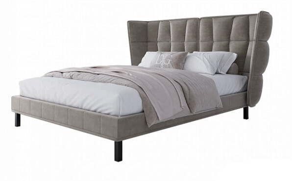 Кровать Husk2 двуспальная 160х200 серо-бежевый Textile data Miss-32 - изображение 1