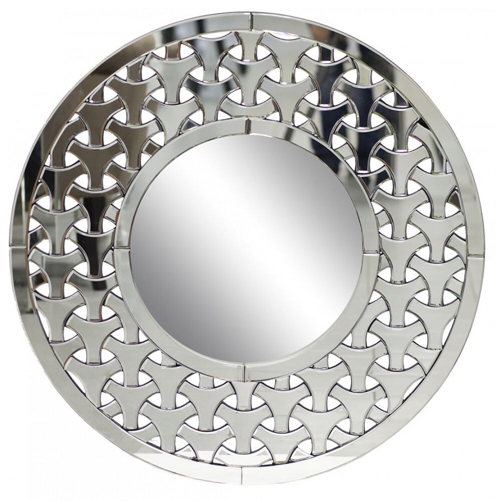 Зеркало серебряное большое круглое в раме с плетением