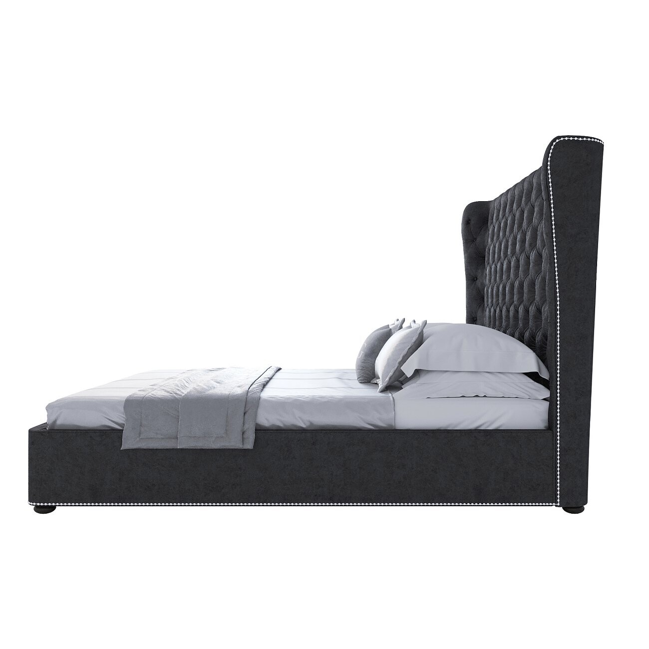 Кровать Henbord двуспальная с мягким изголовьем 160х200 темно-серая - изображение 3