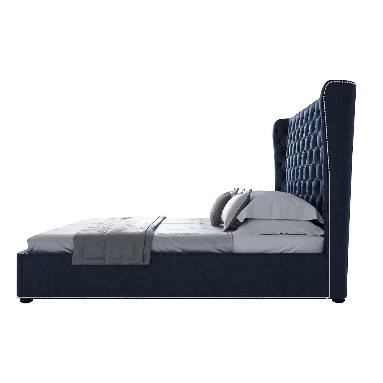 Кровать двуспальная 160х200 синяя с каретной стяжкой Henbord - изображение 3