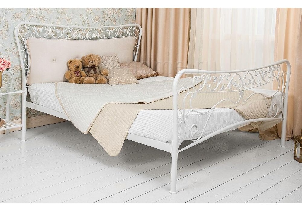 Кровать двуспальная кованая 160х200 см белая Lina