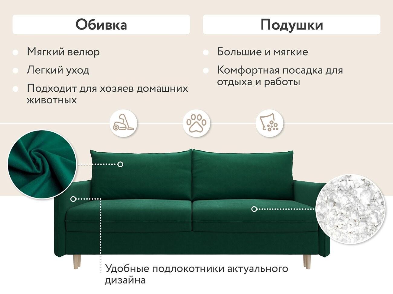 Диван-кровать трехместный прямой зеленый "Сканди" - изображение 5