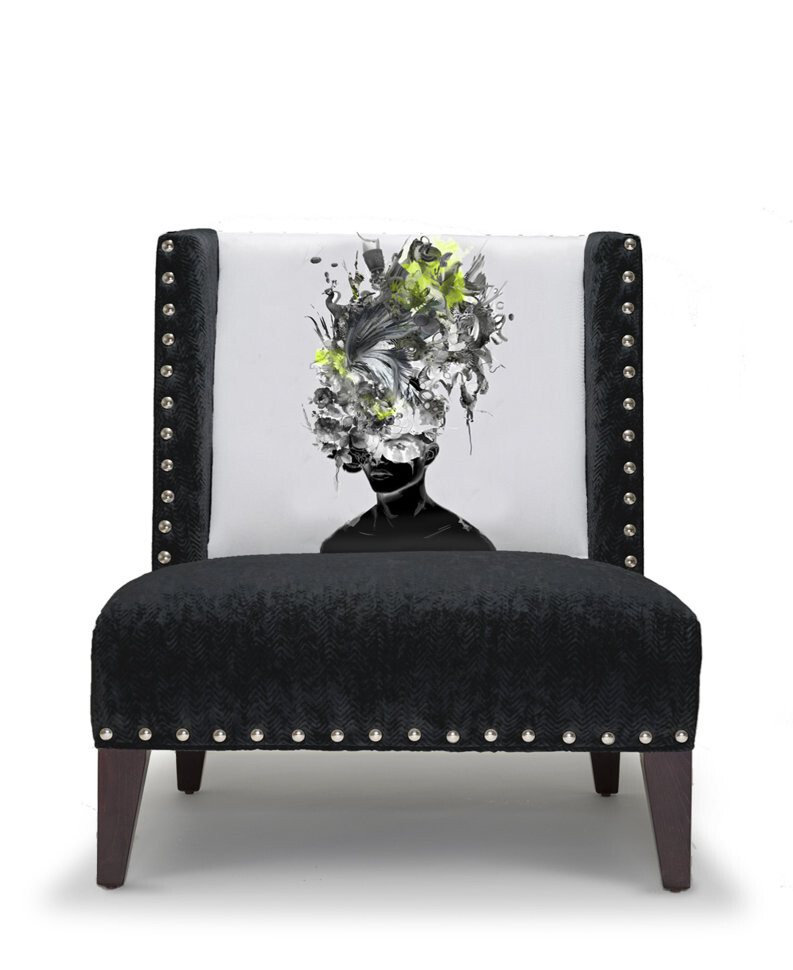 Кресло мягкое с деревянными ножками черное Black and White