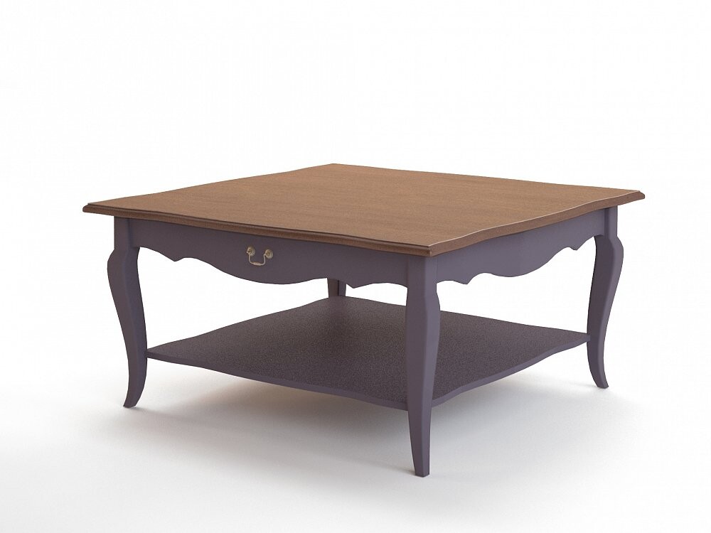 Журнальный столик квадратный с ящиком и полкой лавандовый 90 см Leontina lavanda