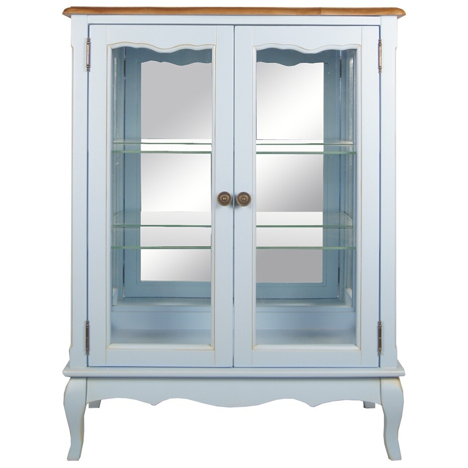 Шкаф-витрина низкий со стеклянными дверцами голубой Leontina
