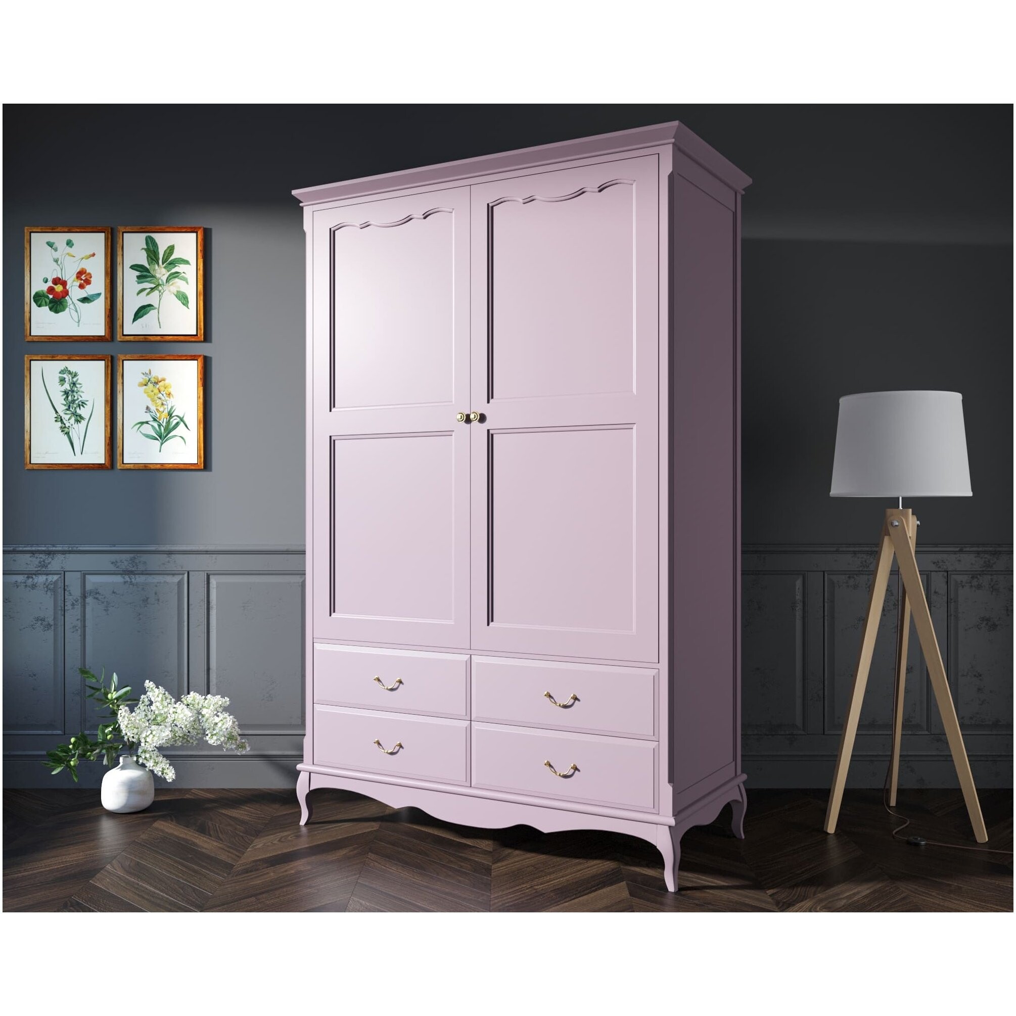 Шкаф двухдверный распашной с ящиками фиолетовый Leontina Lavanda