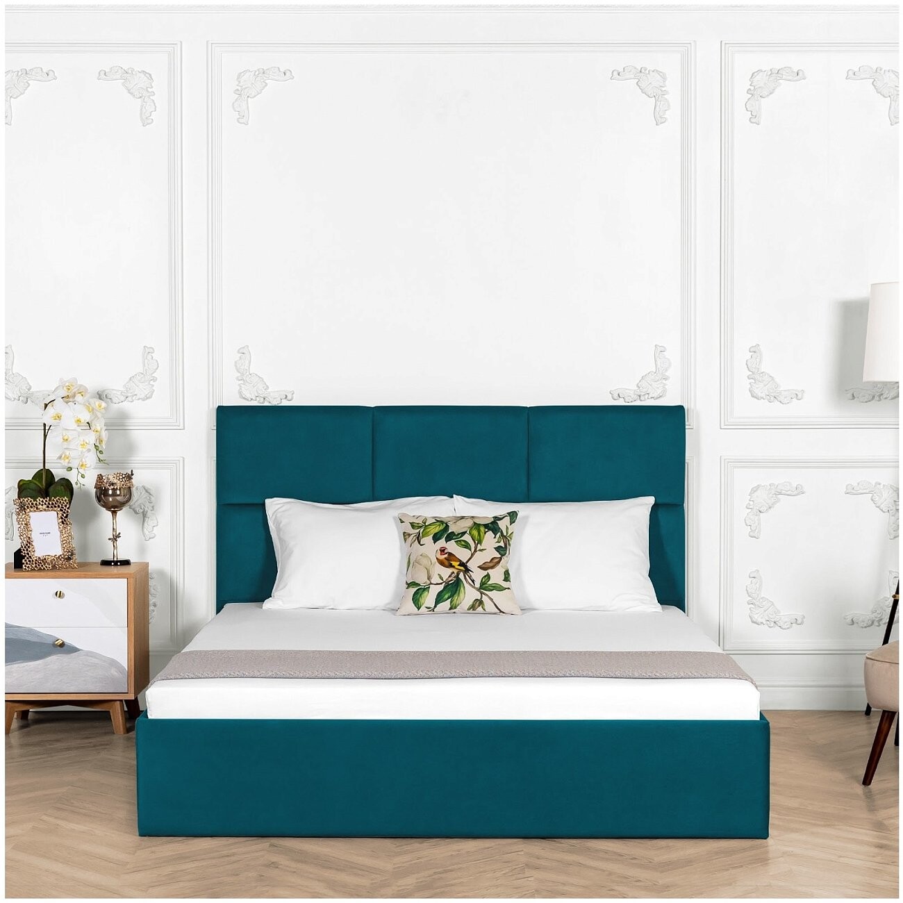 Кровать двуспальная с подъемным механизмом и ящиком для белья 160х200 изумрудная Токио - изображение 5