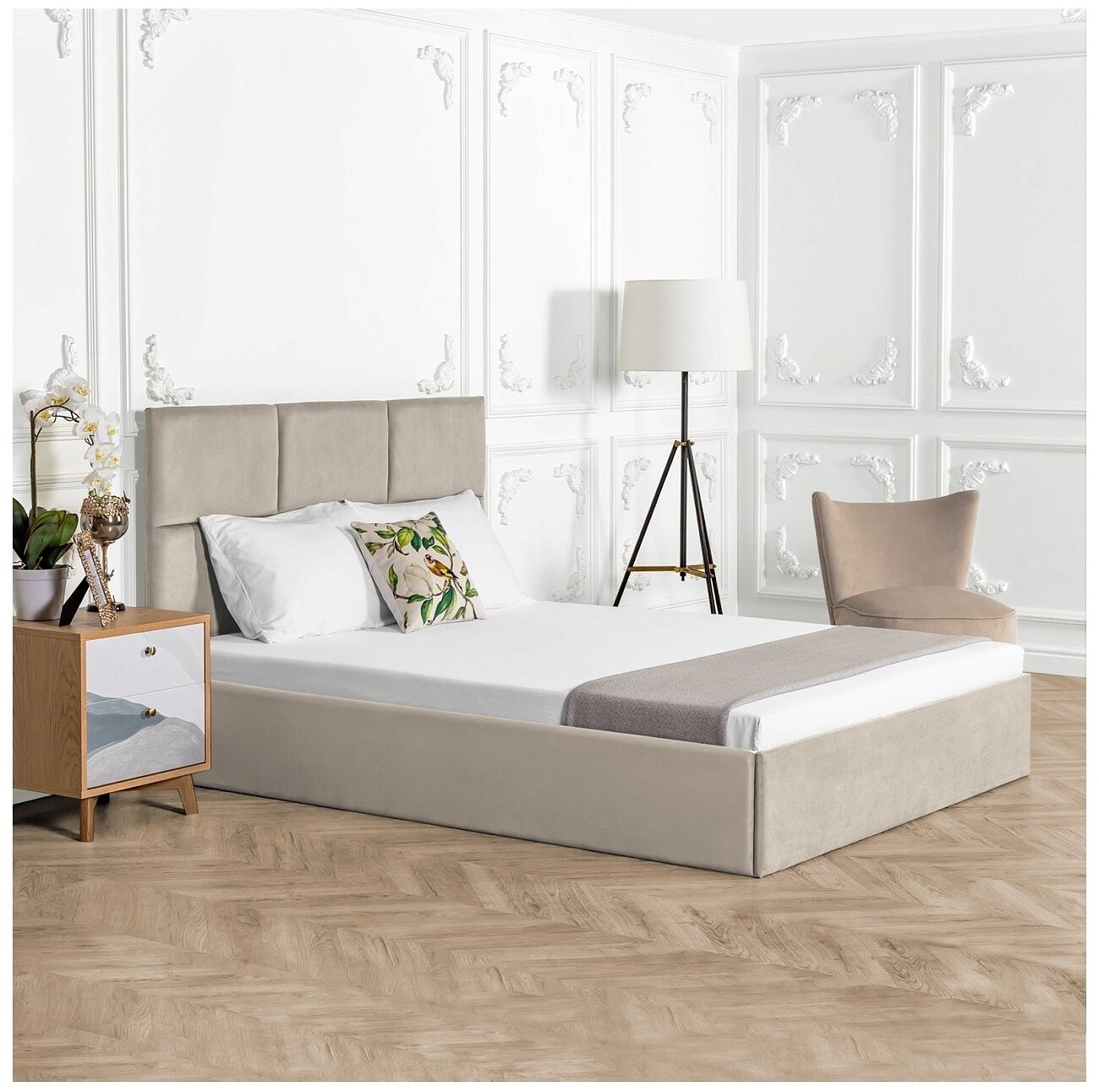 Кровать полутораспальная с подъемным механизмом и ящиком для белья 140х200 бежевая Токио - изображение 6