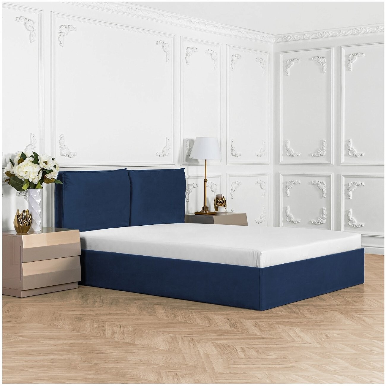 Кровать двуспальная с подъемным механизмом и ящиком для белья 180х200 темно-синяя Эстетика - изображение 5