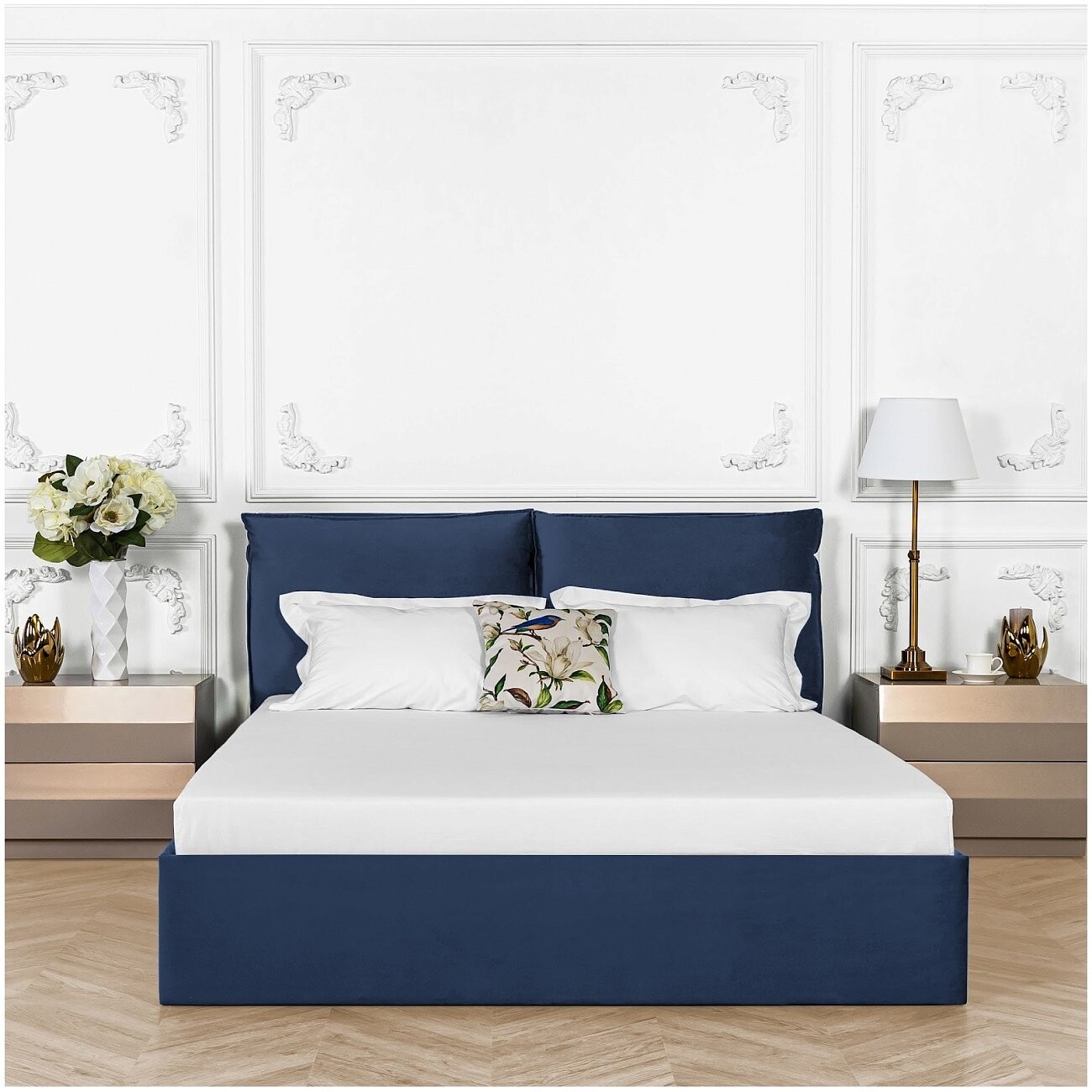 Кровать двуспальная с подъемным механизмом и ящиком для белья 160х200 темно-синяя Эстетика - изображение 4