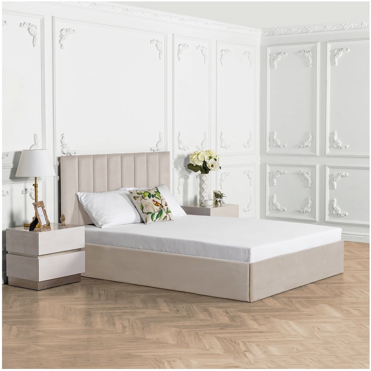 Кровать двуспальная с подъемным механизмом и ящиком для белья 180х200 кремовая Вега - изображение 6