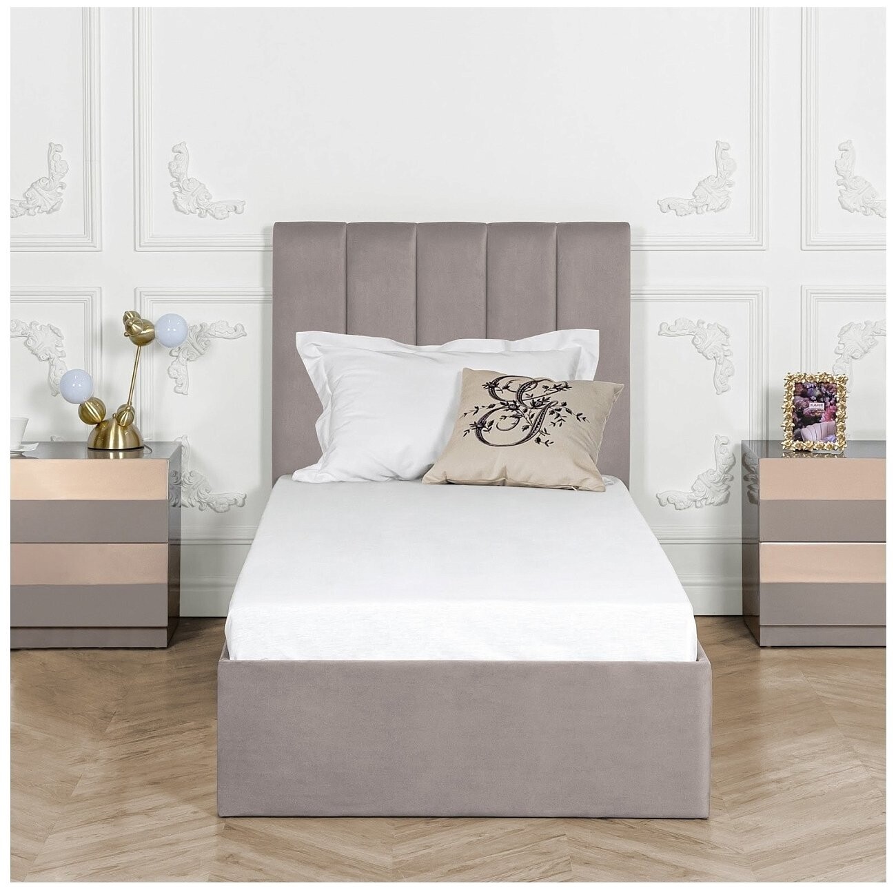 Кровать односпальная с подъемным механизмом и ящиком для белья 90х200 мокко Вега - изображение 5