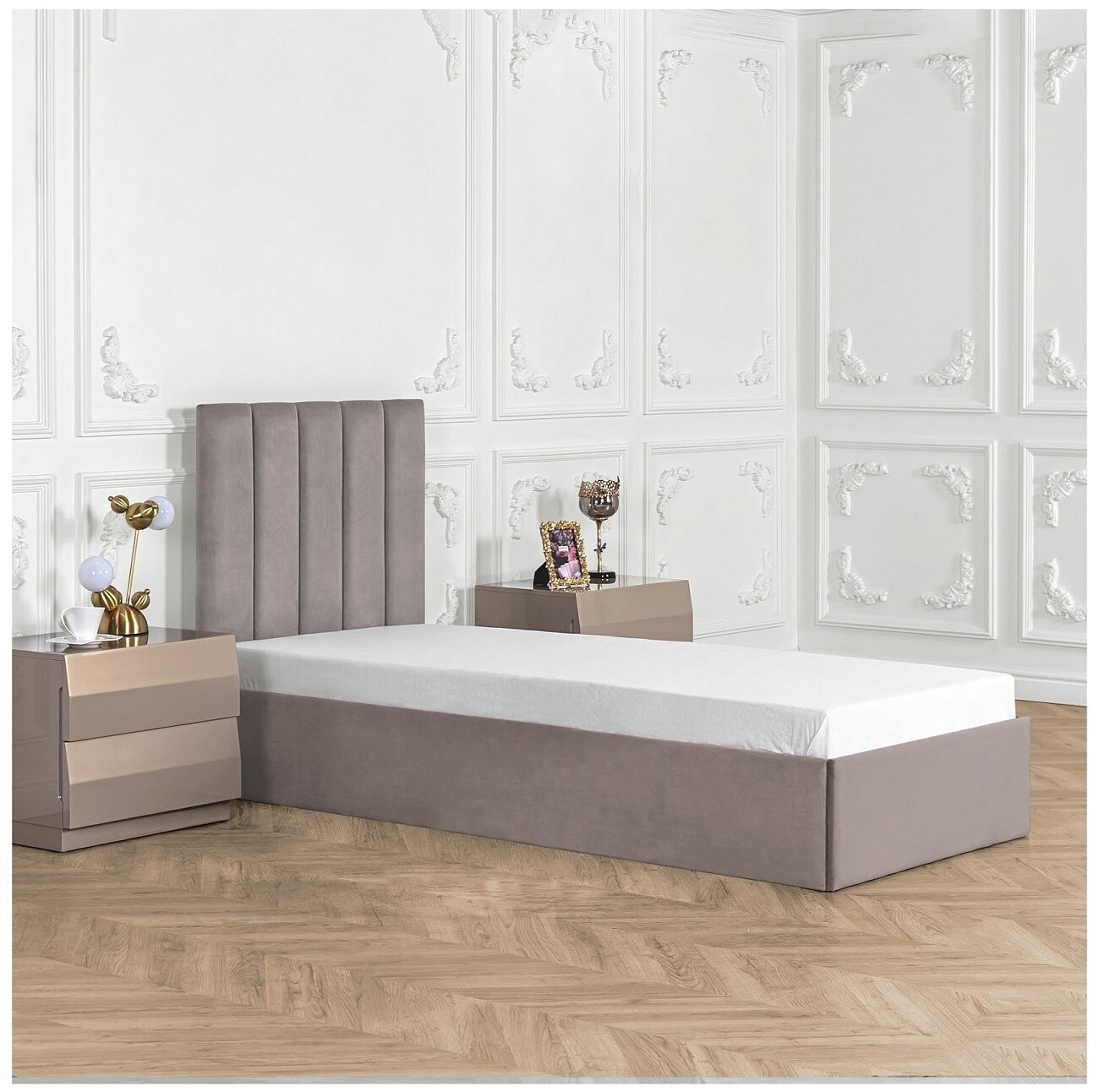 Кровать односпальная с подъемным механизмом и ящиком для белья 90х200 мокко Вега - изображение 6