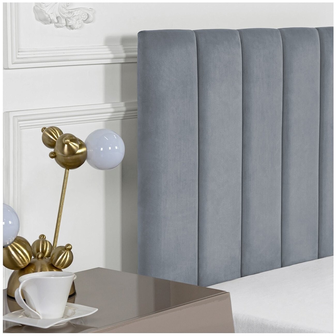 Кровать односпальная с подъемным механизмом и ящиком для белья 90х200 серо-голубая Вега - изображение 4