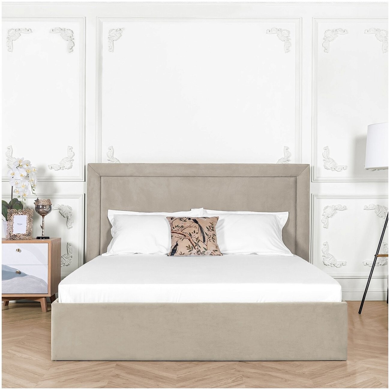 Кровать двуспальная с подъемным механизмом и ящиком для белья 160х200 бежевая Мелисса - изображение 5