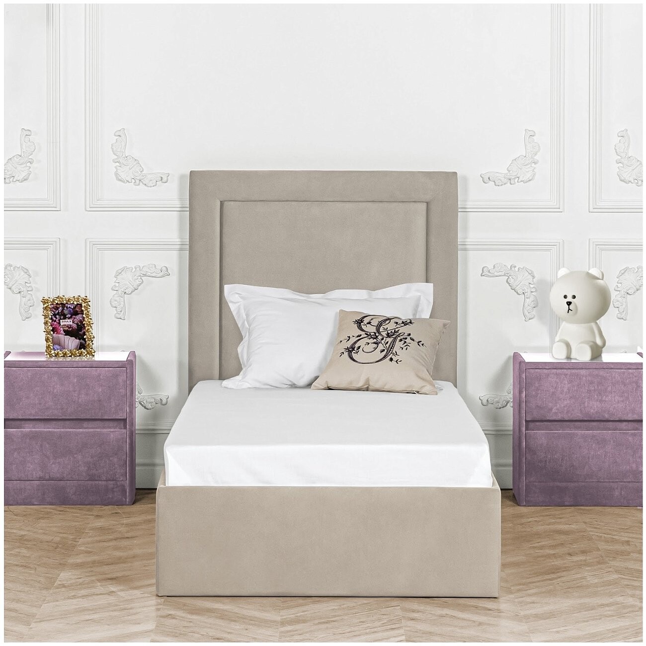 Кровать односпальная с подъемным механизмом и ящиком для белья 90х200 бежевая Мелисса - изображение 4