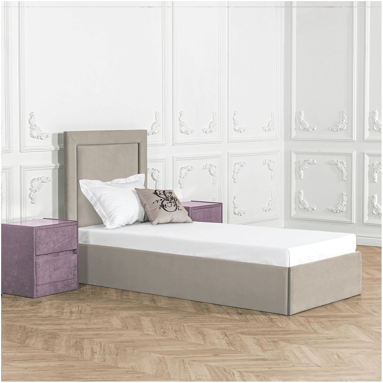 Кровать односпальная с подъемным механизмом и ящиком для белья 90х200 бежевая Мелисса - изображение 5