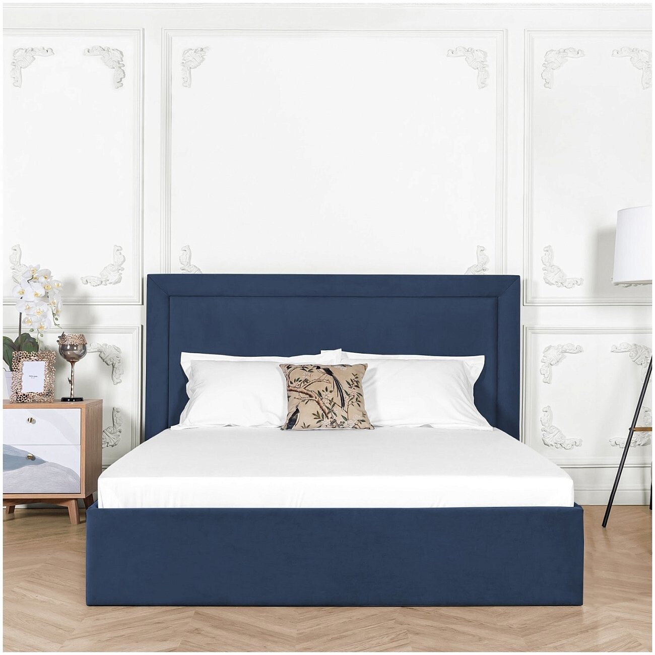 Кровать полутораспальная с подъемным механизмом и ящиком для белья 140х200 темно-синяя Мелисса - изображение 5