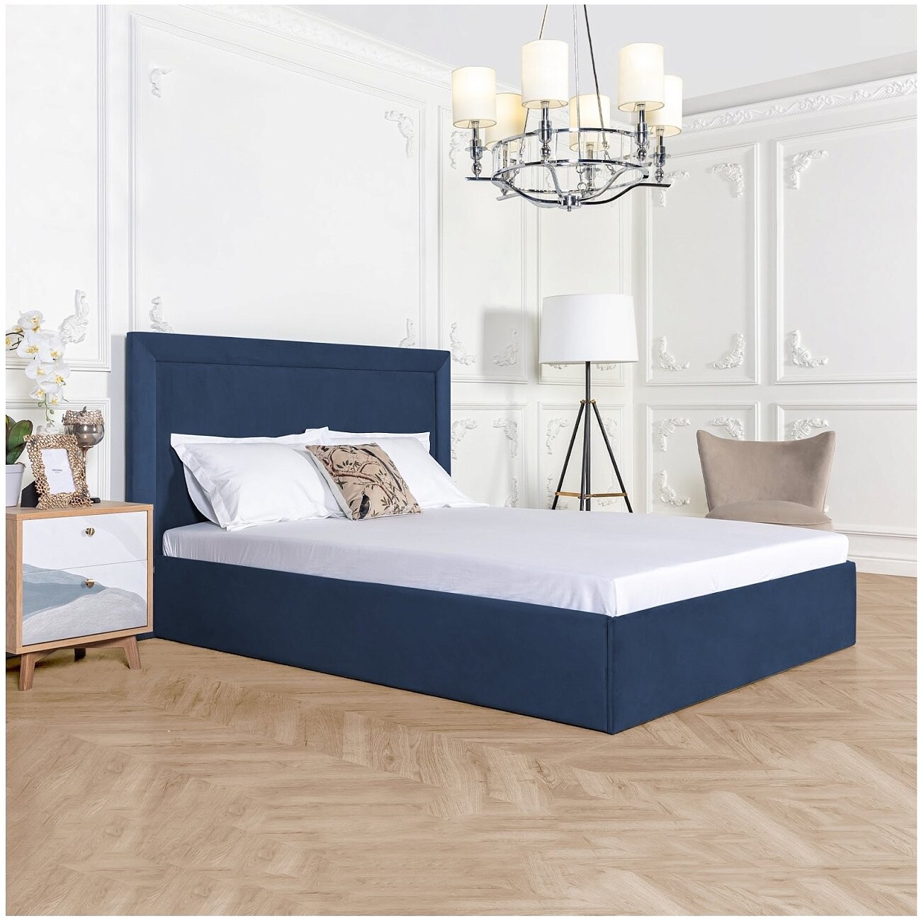 Кровать полутораспальная с подъемным механизмом и ящиком для белья 140х200 темно-синяя Мелисса - изображение 6