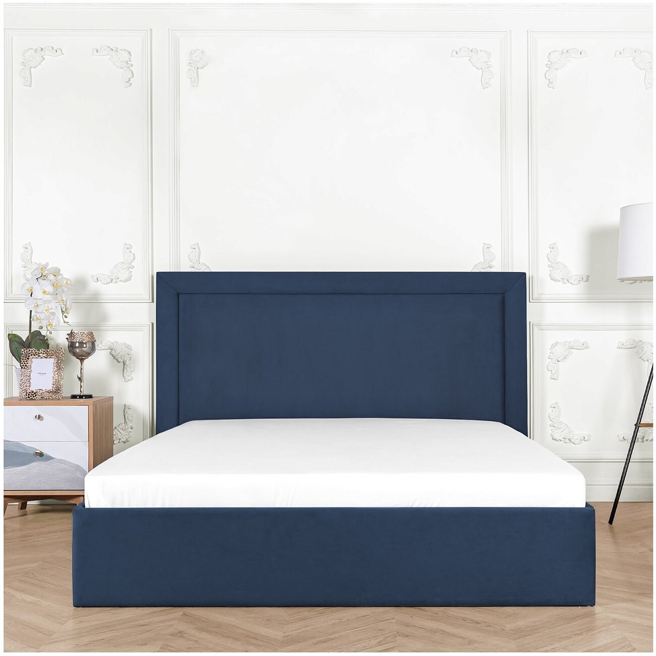 Кровать полутораспальная с подъемным механизмом и ящиком для белья 140х200 темно-синяя Мелисса - изображение 7