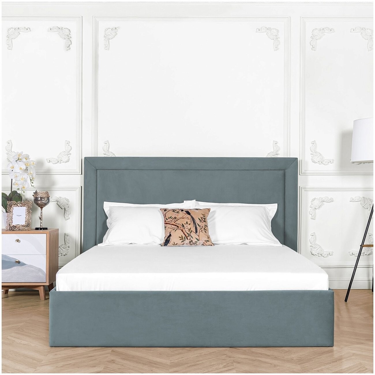 Кровать двуспальная с подъемным механизмом и ящиком для белья 180х200 дымчато-голубая Мелисса - изображение 5