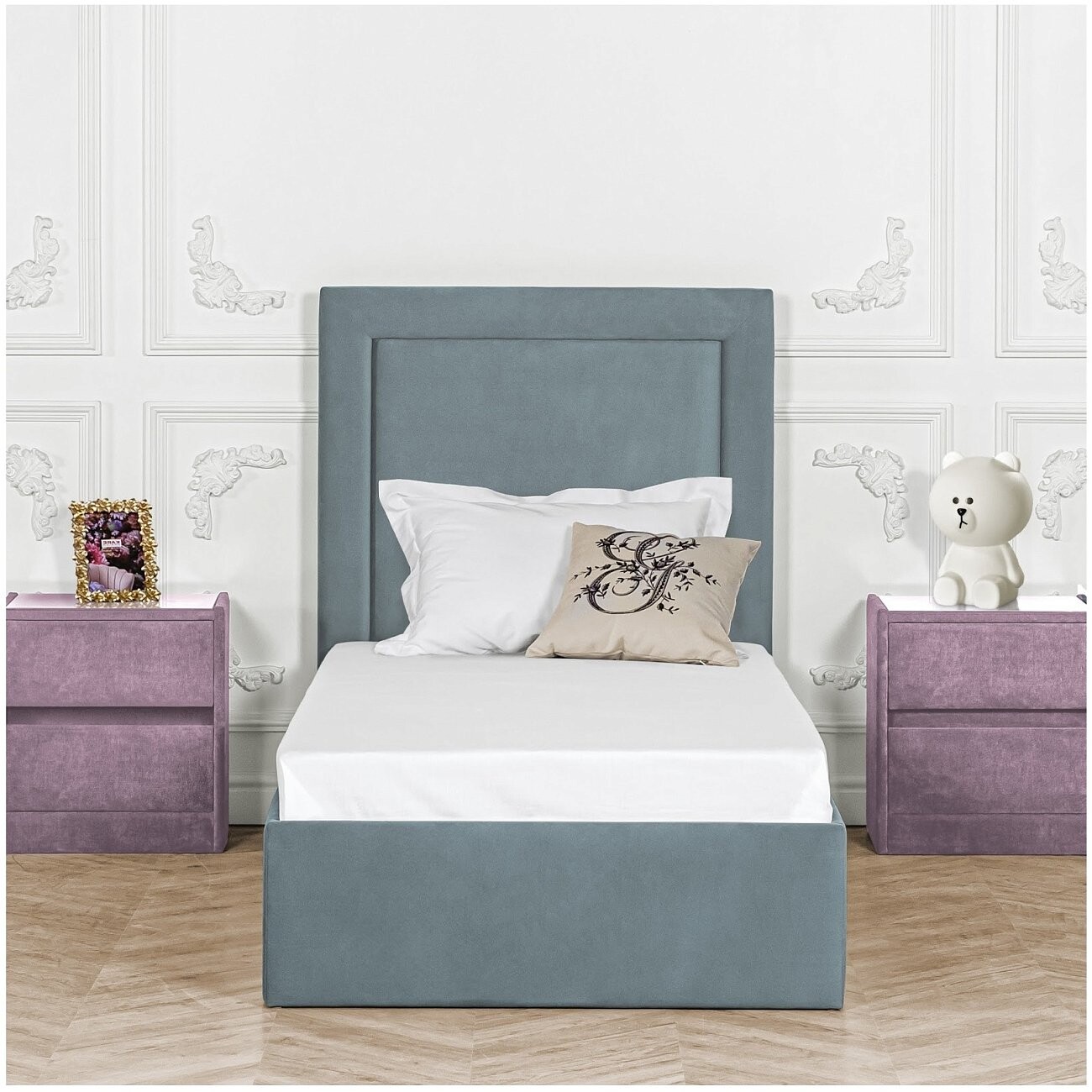 Кровать односпальная с подъемным механизмом и ящиком для белья 90х200 дымчато-голубая Мелисса - изображение 4