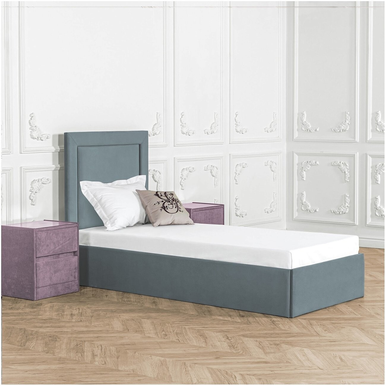 Кровать односпальная с подъемным механизмом и ящиком для белья 90х200 дымчато-голубая Мелисса - изображение 5