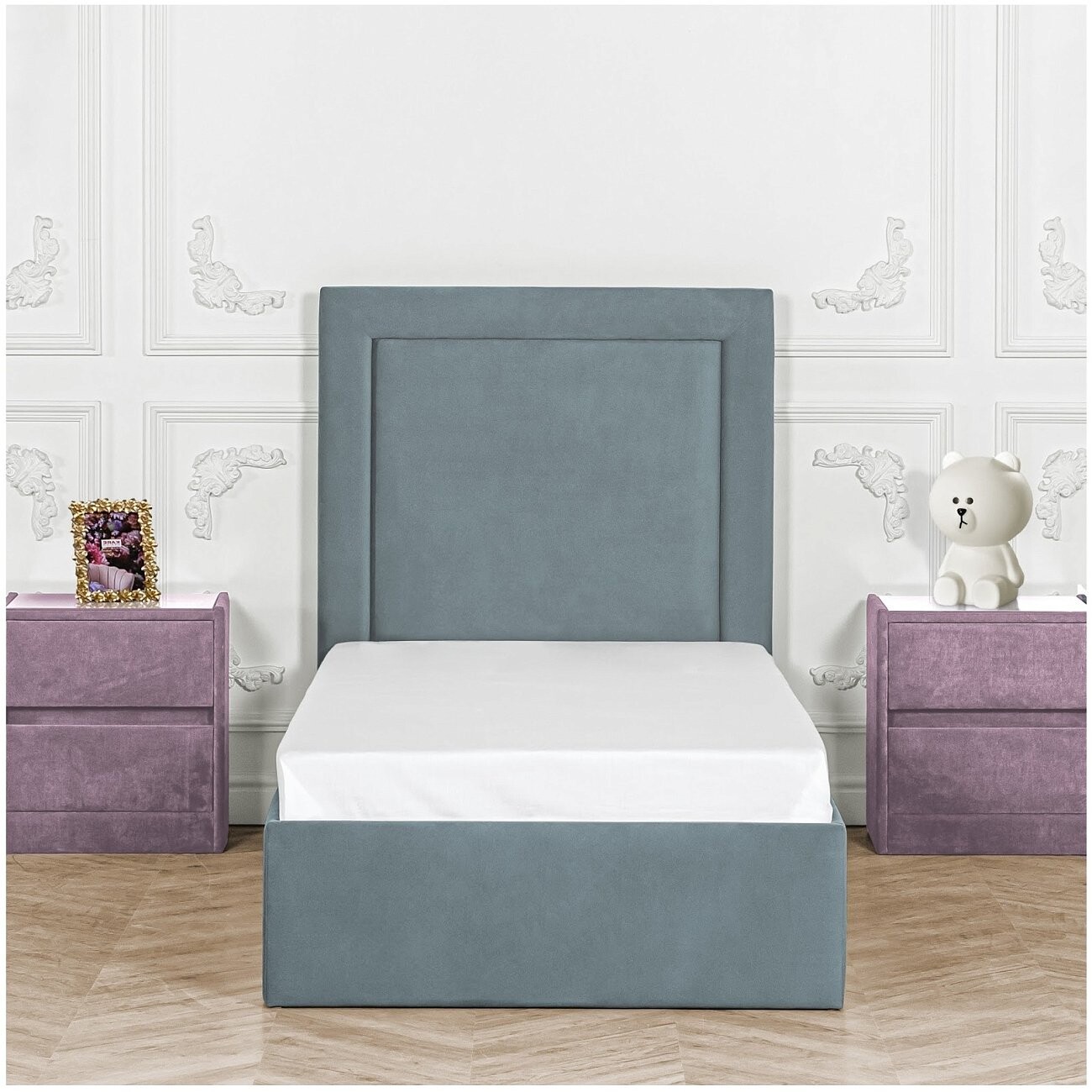 Кровать односпальная с подъемным механизмом и ящиком для белья 90х200 дымчато-голубая Мелисса - изображение 6