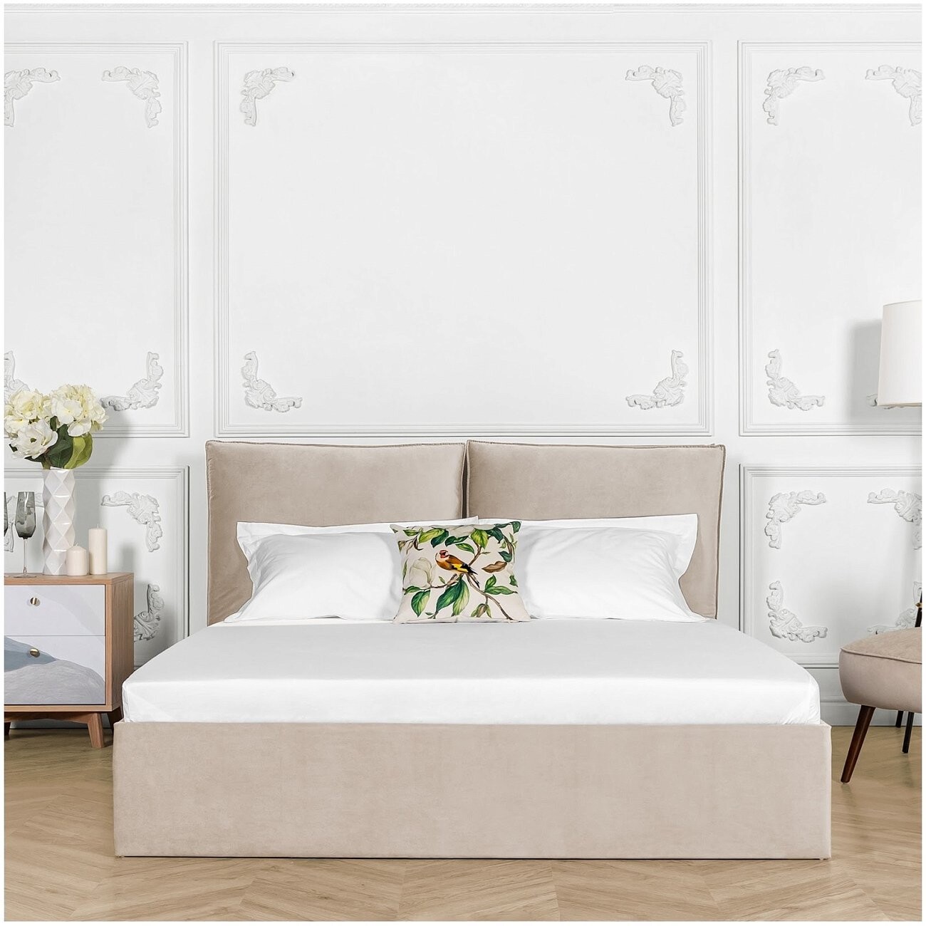 Кровать двуспальная с подъемным механизмом и ящиком для белья 180х200 кремовая Эстетика - изображение 5